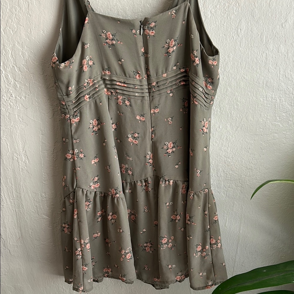 olive green and pink floral romper with ruffle hem - Picture 5 of 11